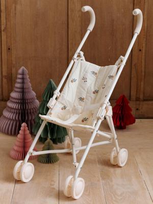 Grote rieten wandelwagen voor poppen ecru