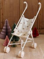 Grote rieten wandelwagen voor poppen ecru - thumbnail