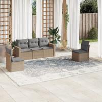 5-delige Loungeset met kussens poly rattan beige - thumbnail