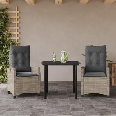 3-delige Tuinset met kussens poly rattan lichtgrijs
