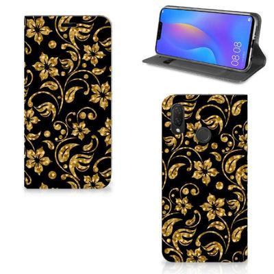 Huawei P Smart Plus Smart Cover Gouden Bloemen Huawei P Smart Plus Smart Cover Gouden Bloemen