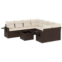 9-delige Loungeset met kussens poly rattan bruin - thumbnail