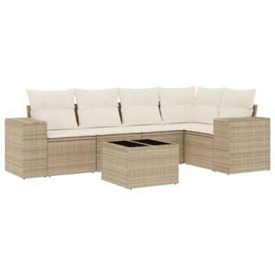 6-delige Loungeset met kussens poly rattan beige