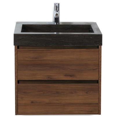 Dante Badmeubelset 60 cm - Walnoot - Wastafel Hardsteen Wit Lucca