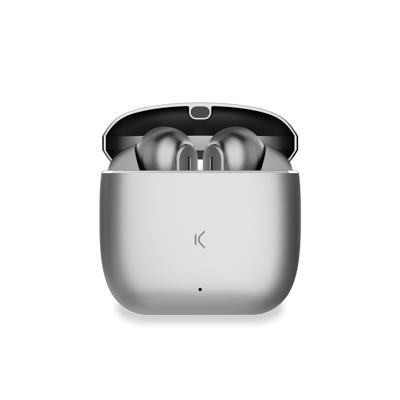 KSIX Meteor Draadloze bluetooth-hoofdtelefoon, HD-oproepen, ENC-ruisonderdrukking, laadhoes van metaal, True Wireless Stereo, 32 uur batterijduur, spraakassistenten, waterdicht, zilver