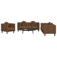 3-delige Loungeset met kussens fluweel bruin - thumbnail