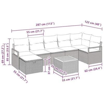 Tuinbankenset met kussen met opslag 8 pcs Beige Poly riet