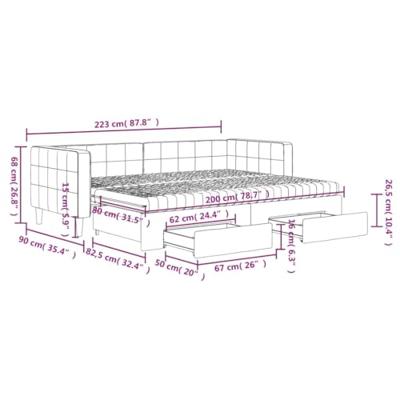 Slaapbank met onderschuifbed en lades 80x200 cm fluweel geel