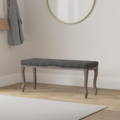 Bankje 110x38x48 cm linnen massief hout donkergrijs