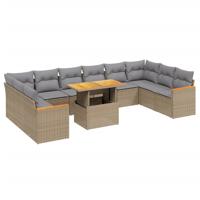 11-delige Tuinset met kussens poly rattan beige - thumbnail