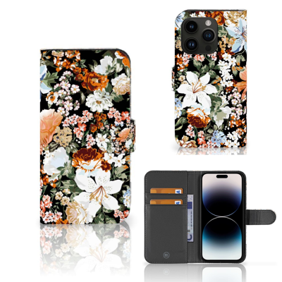 Hoesje voor iPhone 15 Pro Dark Flowers | Portemonnee hoesje