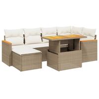 7-delige Loungeset met kussens poly rattan beige - thumbnail
