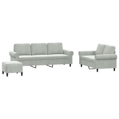 3-delige Loungeset met kussens fluweel lichtgrijs