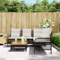 2-delige Loungeset met kussens poly rattan zwart - thumbnail