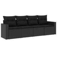 4-delige Loungeset met kussens poly rattan zwart - thumbnail