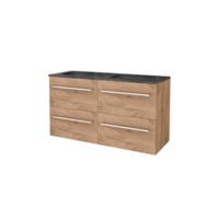 Basic-Line Start 46 Badkamermeubelset - 120 x 46 cm - Met Grepen - 4 Lades - Hardstenen Wastafel - 2 Kraangaten - Whisky Oak - thumbnail