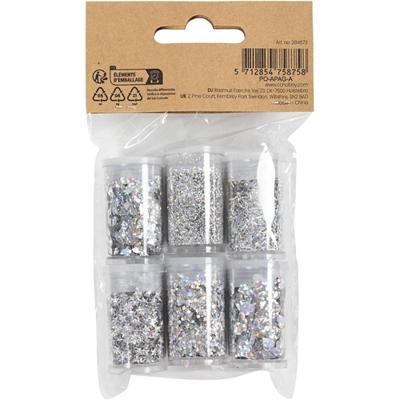 Creativ Company Bio sparkles & sequins, zilver, 6x7 ml/ 1 doos