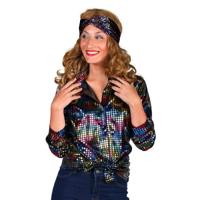 Dames disco blouse zwart - thumbnail