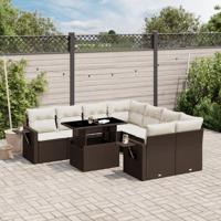 9-delige Loungeset met kussens poly rattan bruin - thumbnail