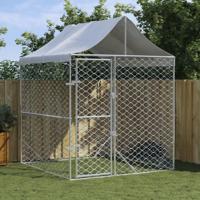 Hondenkennel met dak 2x2x2,5 m gegalvaniseerd staal zilver - thumbnail