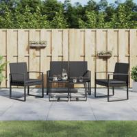 5-delige Tuinset met kussens polypropeen rattan zwart - thumbnail