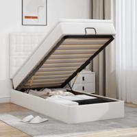 Ottomaanse bed met matras 100x200cm kunstleer wit - thumbnail