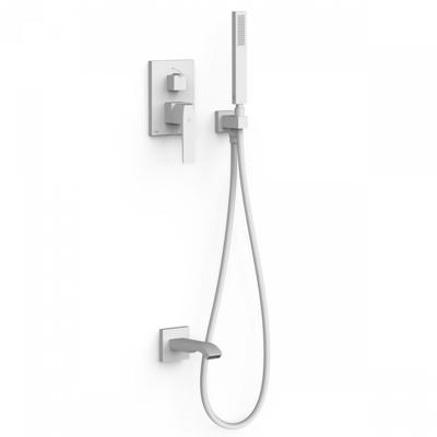 Badkraan Inbouw Tres Slim Exclusive met Handdoucheset, Wanduitloop en Mengkraan Mat Wit Tres Badkraan Inbouw Tres Slim Exclusive met Handdoucheset, Wanduitloop en Mengkraan Mat Wit Tres