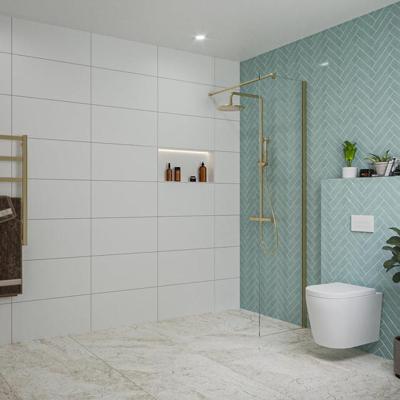 Fortifura Galeria inloopdouche - 50x200cm - helder glas - wandarm - Geborsteld Messing PVD (Goud) SW797919/SW797910