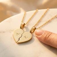 Gebroken hart ketting graveren - Goud - thumbnail
