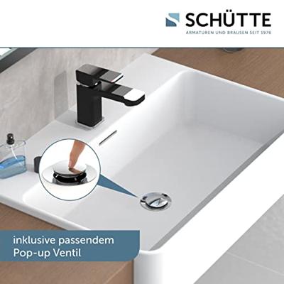 MADASGASKAR ééngreepsmengkraan wastafel, chroom/mat zwart keramische schrijven geluidsarme, verwisselbare 35 mm cartouche flexibele metalen aansluitslangen volgens DVGW/KTW-A push-pop-up afvo - thumbnail