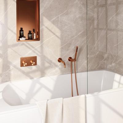 Brauer Copper Edition Thermostatische Inbouw Badkraan Drukknoppen - Uitloop - Staaf - Doucheslang - Wandaansluitbocht - Handdouche - Koper Geborsteld Pvd