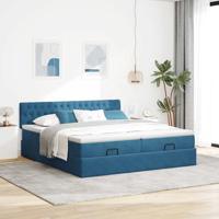 Ottoman bed met matrassen 160x200cm fluweel donkerblauw - thumbnail