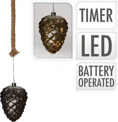 Dennenappel aan Touw 15 LED Grijs