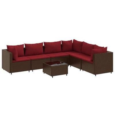 7-delige Loungeset met kussens poly rattan bruin
