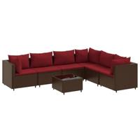 7-delige Loungeset met kussens poly rattan bruin - thumbnail