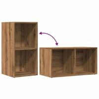 LP Opbergbox 69,5x34x36 cm bewerkt hout artisanaal eikenkleurig - thumbnail