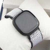 Fitbit Versa 3/4 & Sense 1/2 Nylon loop bandje - Wit met zwart - thumbnail