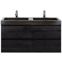 Maxx XL Badmeubelset 120 cm - Black Oak - Wastafel Lucca Dubbel 2 Kraangaten - thumbnail