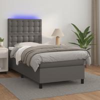 Boxspring met matras en LED kunstleer grijs 90x200 cm - thumbnail