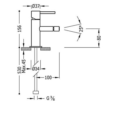 Bidetkraan Tres Study | Opbouw | Mengkraan | 1-hendel | Rond | Geel