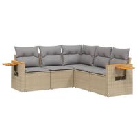 5-delige Loungeset met kussens poly rattan beige - thumbnail