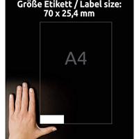 Avery Zweckform 3421, Universele etiketten, Ultragrip, wit, 100 vel, 33 per vel, 70 x 25,4 mm - thumbnail