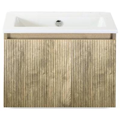 Frozen 3D Badmeubelset 60 cm - Greeplijst in Kleur - French Oak - Keramische Wastafel Wit Zonder Kraangat