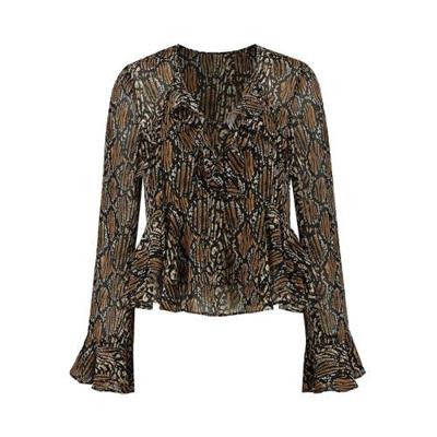 NIKKIE top Reilly met slangenprint en ruches bruin/zwart NIKKIE top Reilly met slangenprint en ruches bruin/zwart