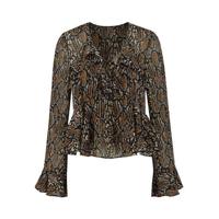 NIKKIE top Reilly met slangenprint en ruches bruin/zwart - thumbnail