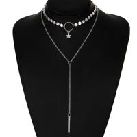 Eenvoudige sexy handgemaakte pailletten ster kwastjes cirkel Clavicle keten lange hanger dubbellaagse ketting (zilver) - thumbnail