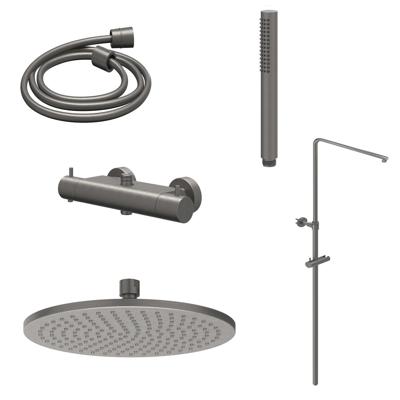 Regendoucheset IVY Bond Opbouw Thermostatisch 30 cm Medium Staaf Handdouche Geborsteld Metal Black PVD Regendoucheset IVY Bond Opbouw Thermostatisch 30 cm Medium Staaf Handdouche Geborsteld Metal Black PVD