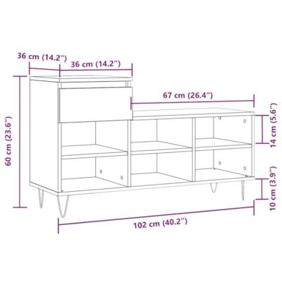 Schoenenkast 102x36x60 cm bewerkt hout betongrijs