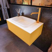 Badkamermeubelset Mondiaz Erin 80 cm met 1 Lade met RIDGE Wastafel Midden Talc met 1 kraangat Greeploos Mat Ocher - thumbnail