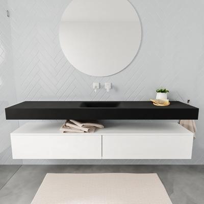 Aqua Splash Badkamermeubel AQS Ibiza 200 cm Mat Wit Twee Soft-Close Lades Solid Surface Wastafel Mat Zwart - Badmeubel Ibiza 200 cm Mat Wit Twee Lades
